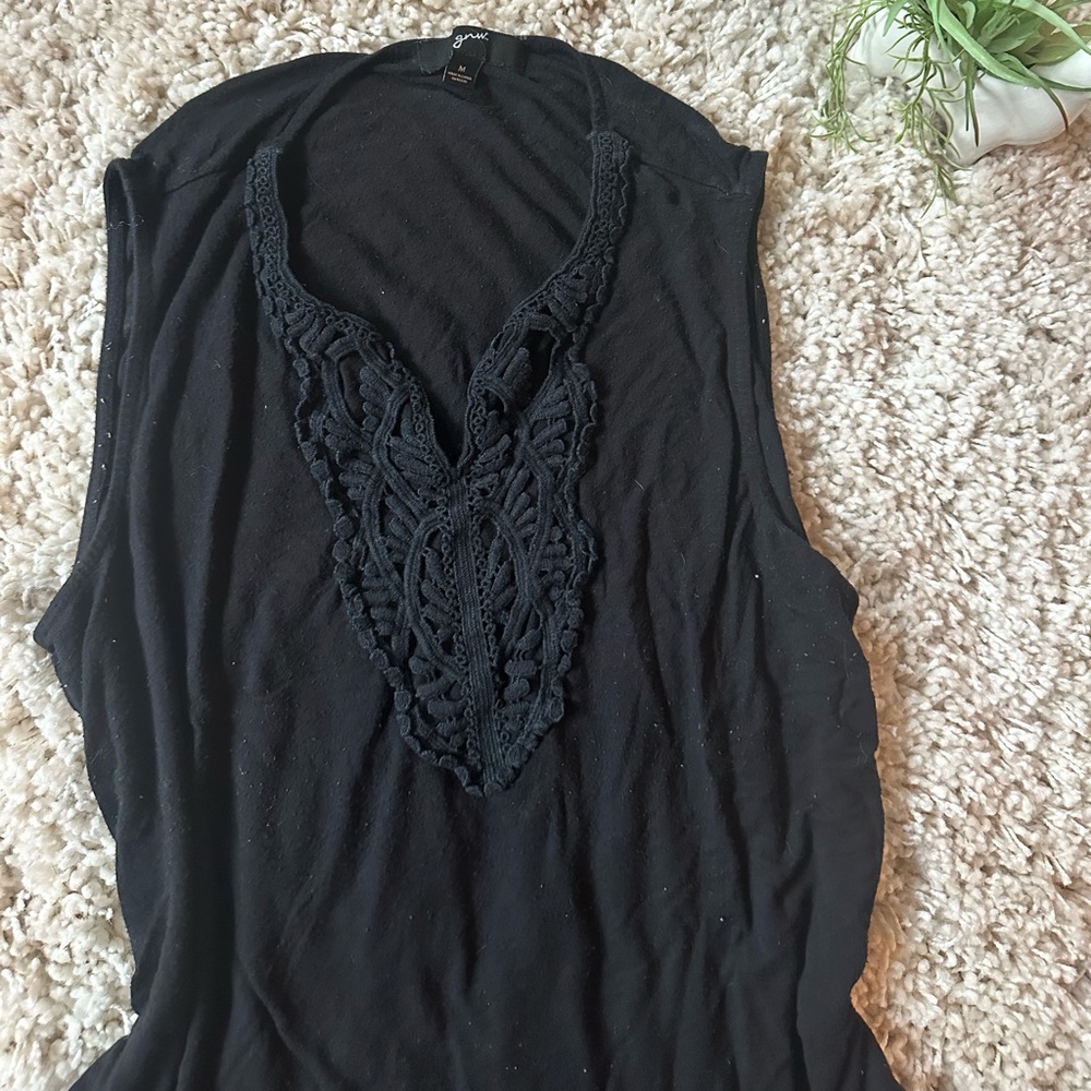 GNW casual mesh vintage black tank top v neck peek a boo shabby chic 200…